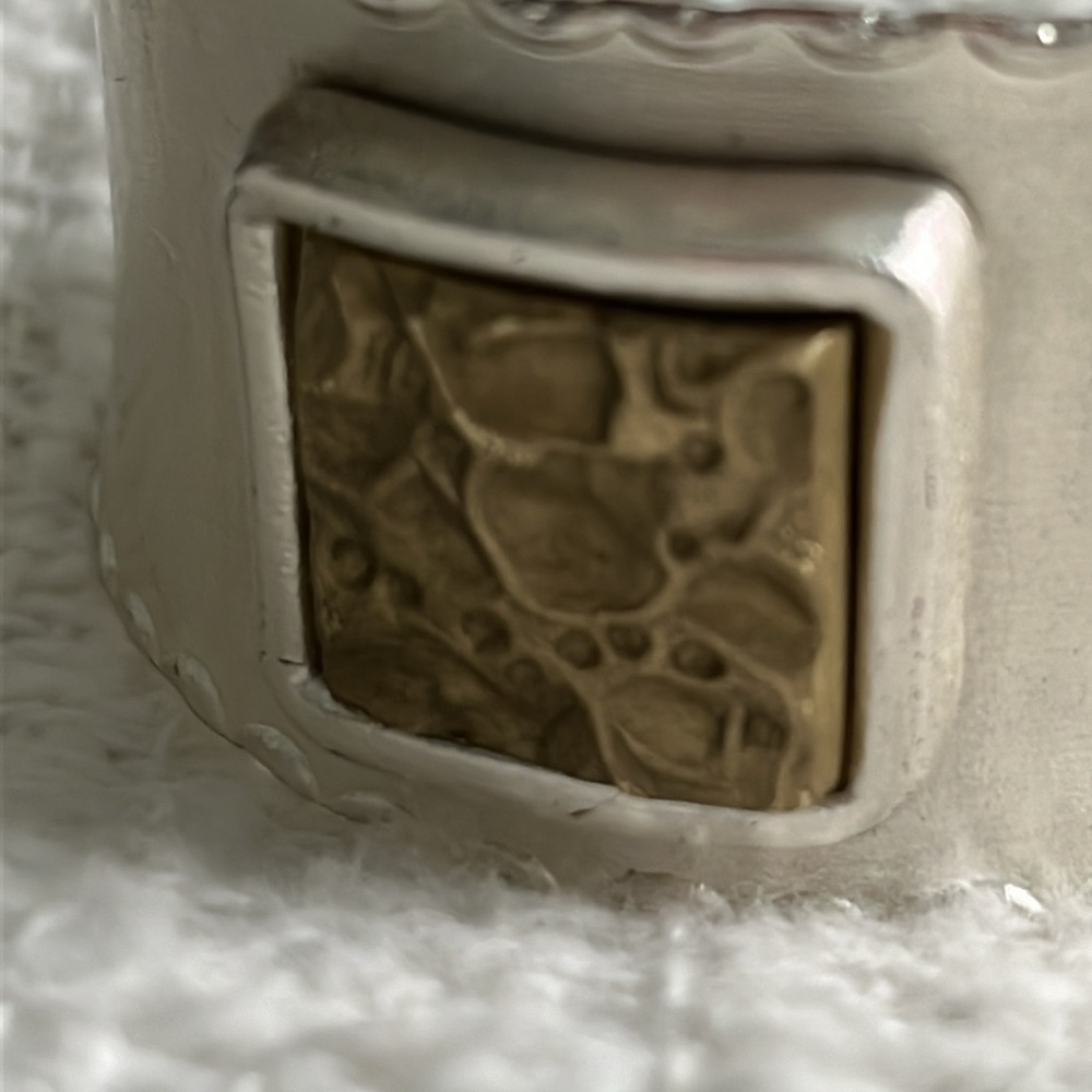 Rustic Cuff Silver Gold Two Tone Wide Cuff Bracel… - image 4